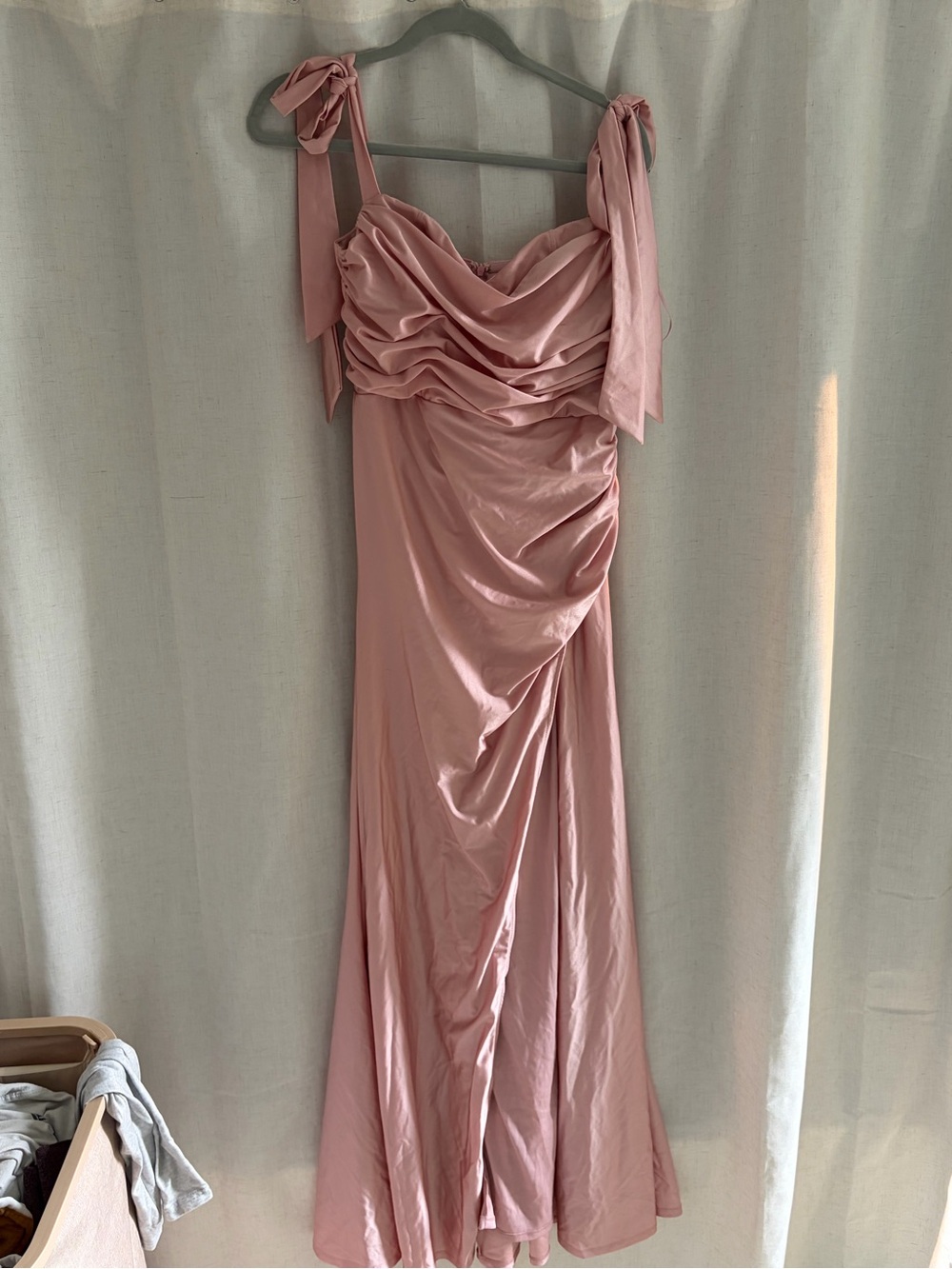 Fashion Nova Dusty Rose Satin Maxi Dress with Tie Straps